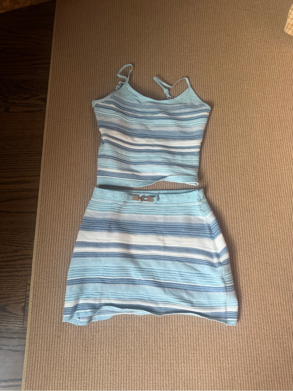 Striped Blue Two-Piece Crop Top & Skirt Set